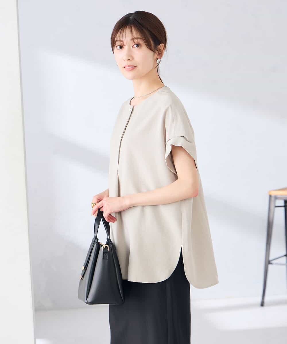 K2BHD06044 a.v.v(アー・ヴェ・ヴェ) 【接触冷感/UVカット】リネンライクスキッパーブラウス【セットアップ対応/アンチピリング】 ネイビー