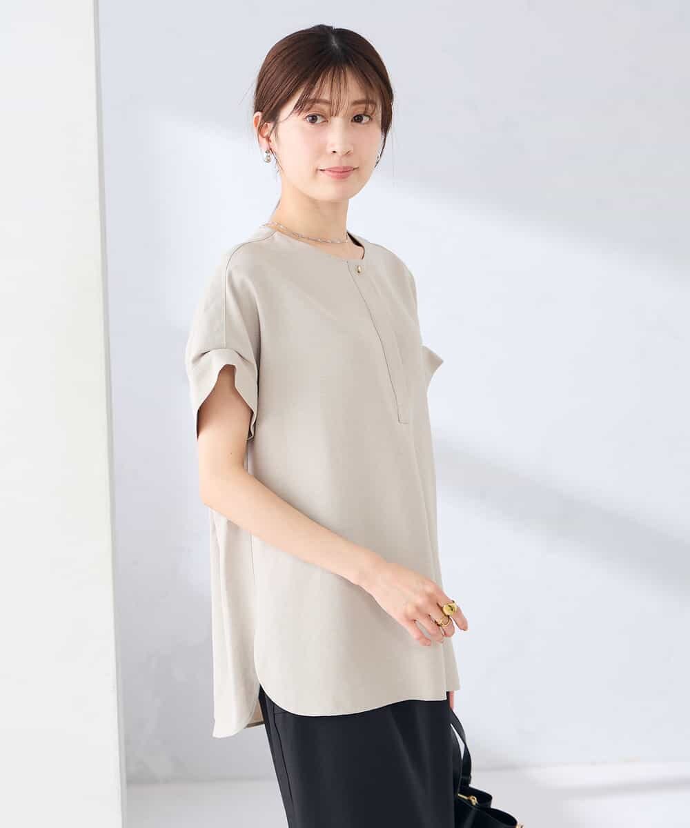 K2BHD06044 a.v.v(アー・ヴェ・ヴェ) 【接触冷感/UVカット】リネンライクスキッパーブラウス【セットアップ対応/アンチピリング】 ネイビー