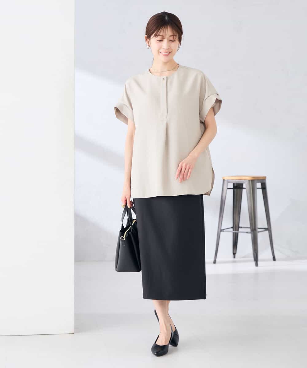 K2BHD06044 a.v.v(アー・ヴェ・ヴェ) 【接触冷感/UVカット】リネンライクスキッパーブラウス【セットアップ対応/アンチピリング】 ネイビー