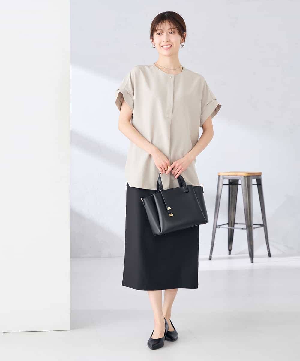 K2BHD06044 a.v.v(アー・ヴェ・ヴェ) 【接触冷感/UVカット】リネンライクスキッパーブラウス【セットアップ対応/アンチピリング】 ネイビー