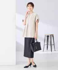 K2BHD06044 a.v.v(アー・ヴェ・ヴェ) 【接触冷感/UVカット】リネンライクスキッパーブラウス【セットアップ対応/アンチピリング】 ネイビー