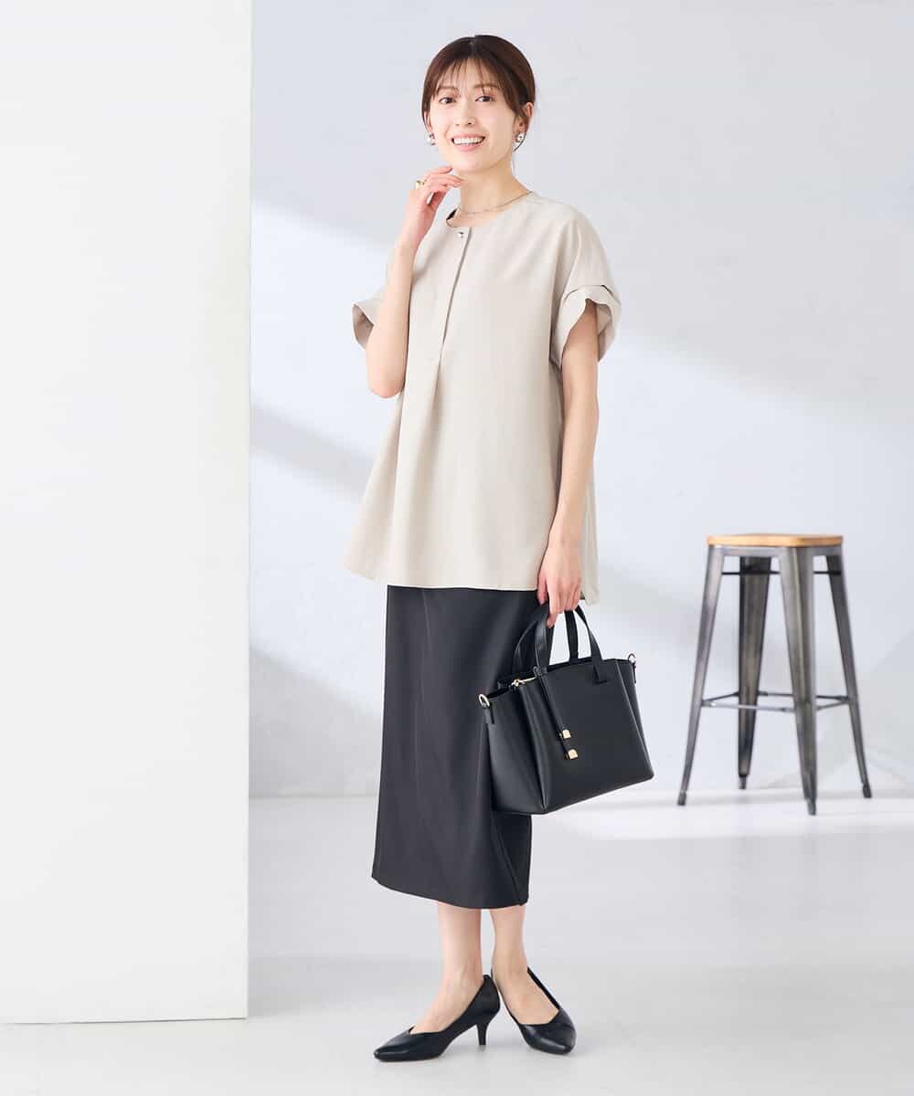 K2BHD06044 a.v.v(アー・ヴェ・ヴェ) 【接触冷感/UVカット】リネンライクスキッパーブラウス【セットアップ対応/アンチピリング】 ネイビー