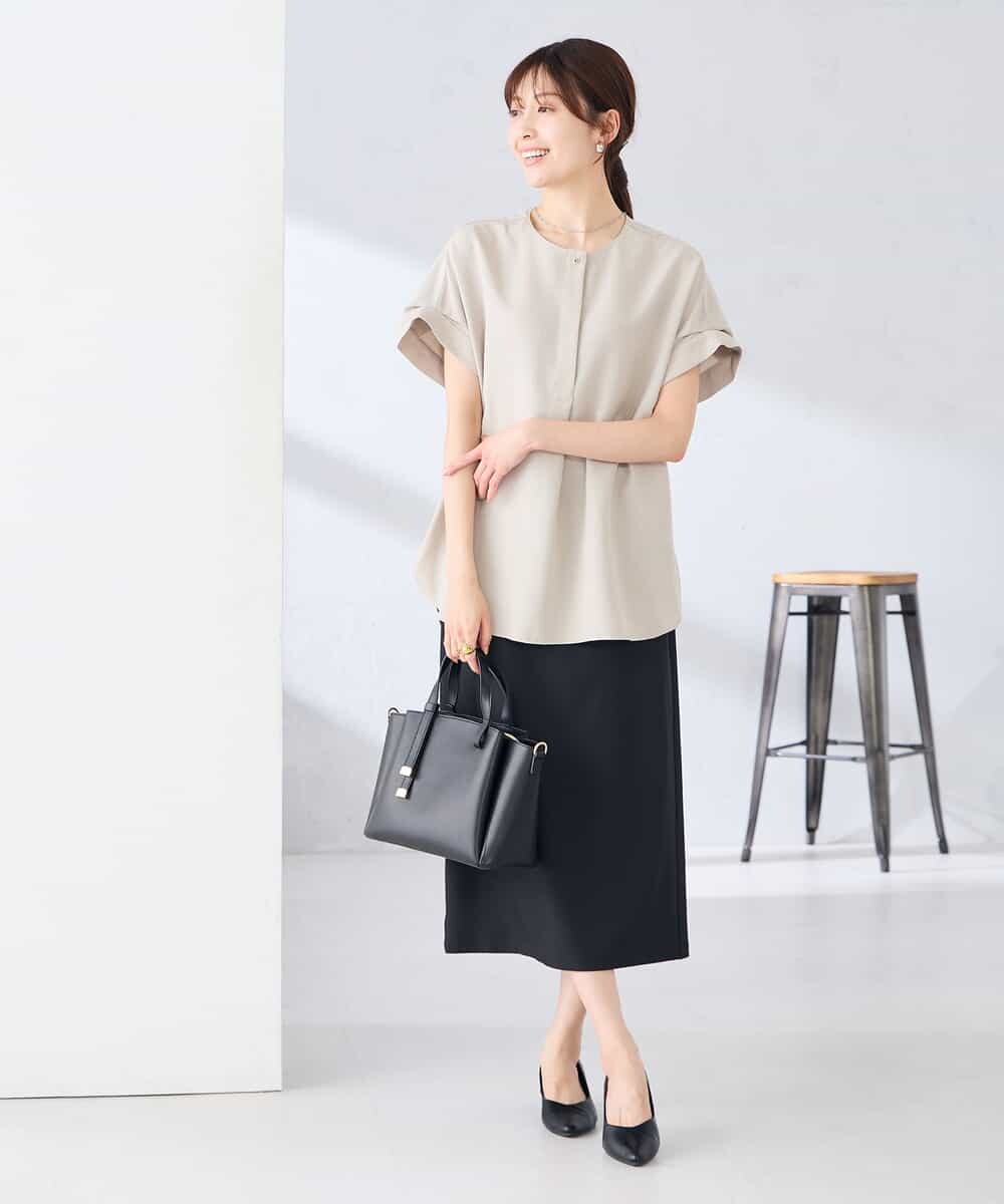 K2BHD06044 a.v.v(アー・ヴェ・ヴェ) 【接触冷感/UVカット】リネンライクスキッパーブラウス【セットアップ対応/アンチピリング】 ネイビー