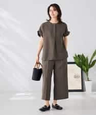 K2BHD06044 a.v.v(アー・ヴェ・ヴェ) 【接触冷感/UVカット】リネンライクスキッパーブラウス【セットアップ対応/アンチピリング】 ネイビー