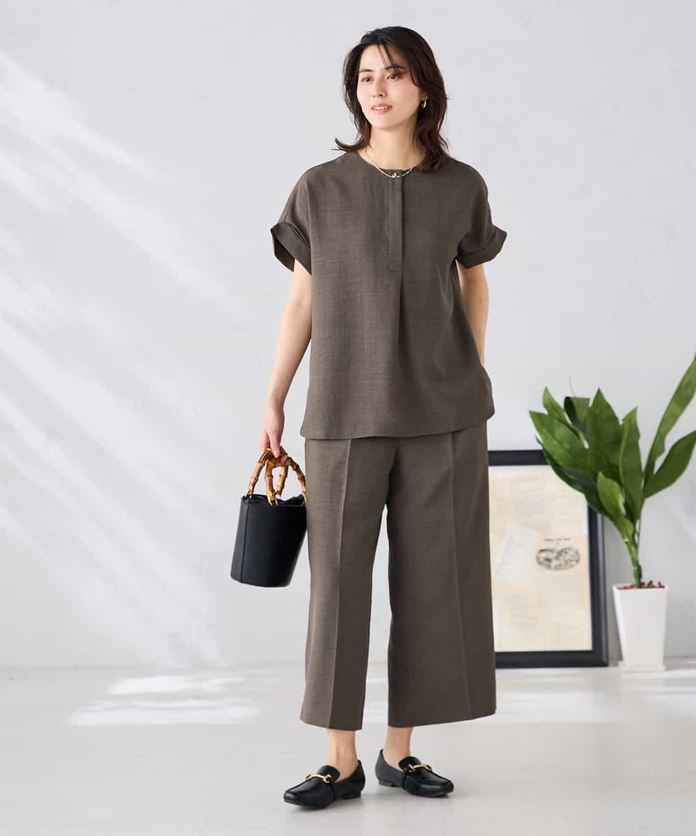 K2BHD06044 a.v.v(アー・ヴェ・ヴェ) 【接触冷感/UVカット】リネンライクスキッパーブラウス【セットアップ対応/アンチピリング】 ネイビー