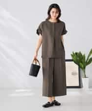 K2BHD06044 a.v.v(アー・ヴェ・ヴェ) 【接触冷感/UVカット】リネンライクスキッパーブラウス【セットアップ対応/アンチピリング】 ネイビー