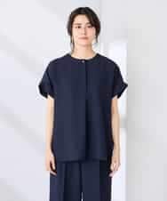 K2BHD06044 a.v.v(アー・ヴェ・ヴェ) 【接触冷感/UVカット】リネンライクスキッパーブラウス【セットアップ対応/アンチピリング】 ネイビー