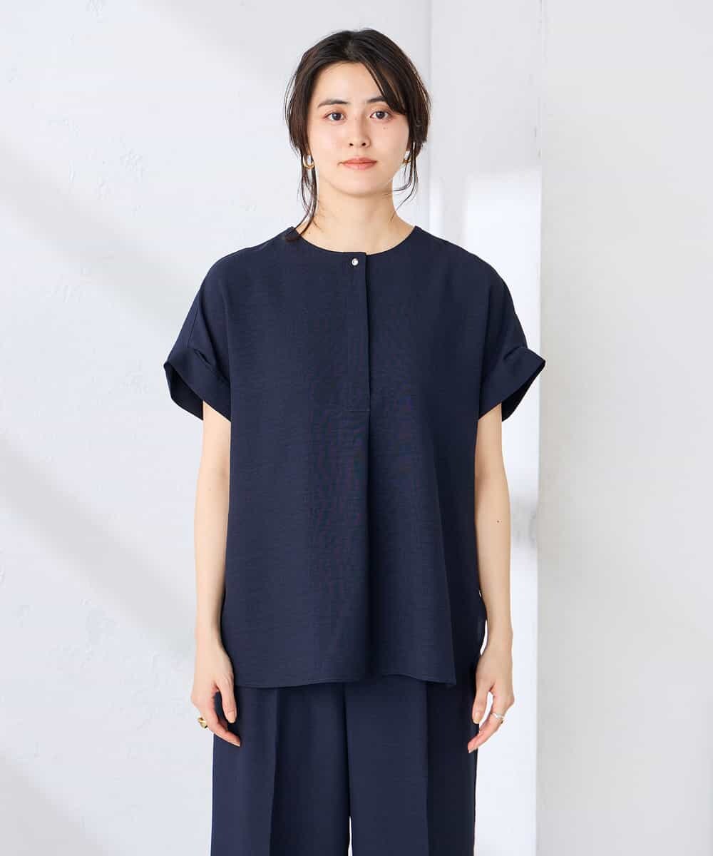 K2BHD06044 a.v.v(アー・ヴェ・ヴェ) 【接触冷感/UVカット】リネンライクスキッパーブラウス【セットアップ対応/アンチピリング】 ネイビー