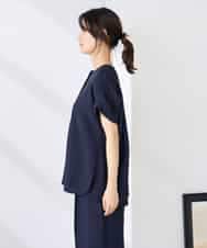 K2BHD06044 a.v.v(アー・ヴェ・ヴェ) 【接触冷感/UVカット】リネンライクスキッパーブラウス【セットアップ対応/アンチピリング】 ネイビー