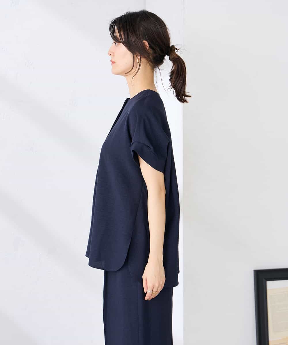 K2BHD06044 a.v.v(アー・ヴェ・ヴェ) 【接触冷感/UVカット】リネンライクスキッパーブラウス【セットアップ対応/アンチピリング】 ネイビー