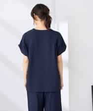 K2BHD06044 a.v.v(アー・ヴェ・ヴェ) 【接触冷感/UVカット】リネンライクスキッパーブラウス【セットアップ対応/アンチピリング】 ネイビー