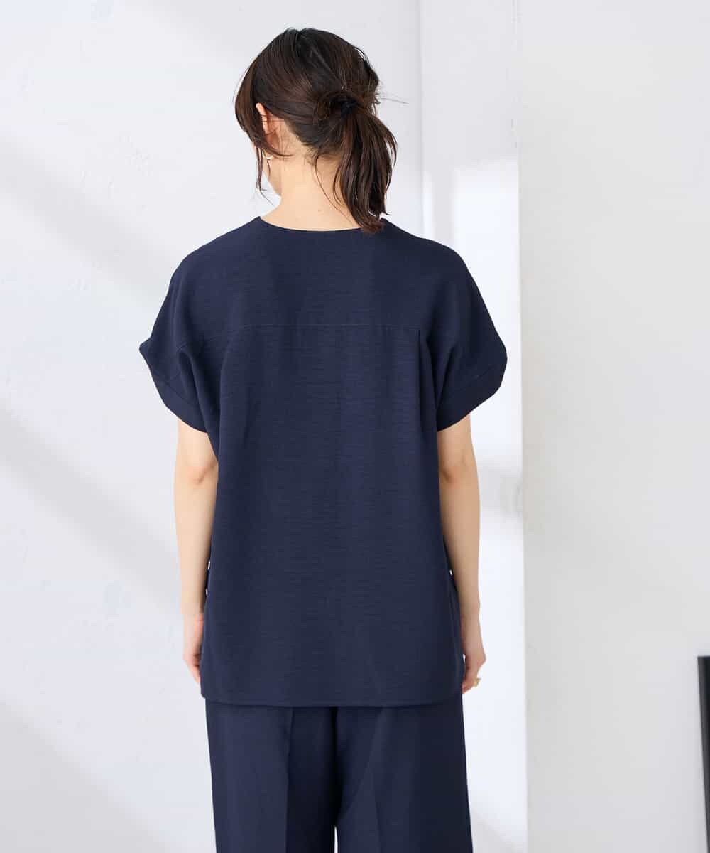 K2BHD06044 a.v.v(アー・ヴェ・ヴェ) 【接触冷感/UVカット】リネンライクスキッパーブラウス【セットアップ対応/アンチピリング】 ネイビー