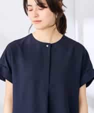 K2BHD06044 a.v.v(アー・ヴェ・ヴェ) 【接触冷感/UVカット】リネンライクスキッパーブラウス【セットアップ対応/アンチピリング】 ネイビー