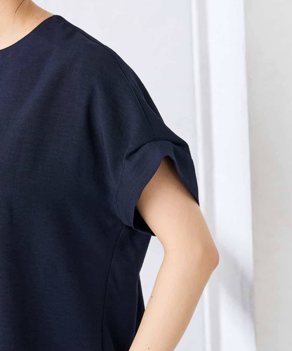 K2BHD06044 a.v.v(アー・ヴェ・ヴェ) 【接触冷感/UVカット】リネンライクスキッパーブラウス【セットアップ対応/アンチピリング】 ネイビー