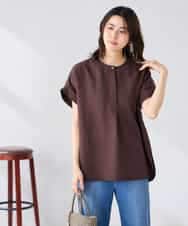 K2BHD06044 a.v.v(アー・ヴェ・ヴェ) 【接触冷感/UVカット】リネンライクスキッパーブラウス【セットアップ対応/アンチピリング】 ブラウン