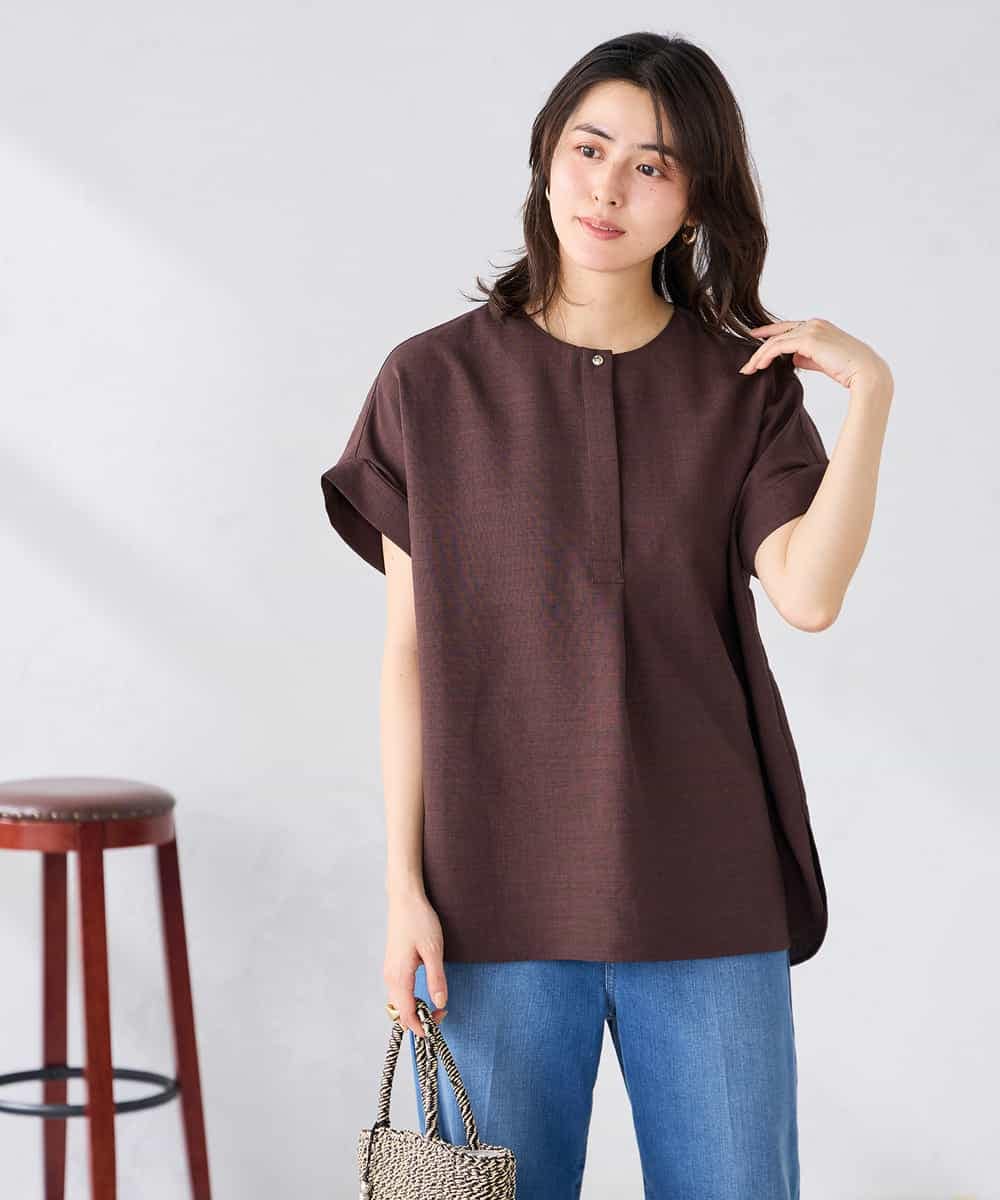 K2BHD06044 a.v.v(アー・ヴェ・ヴェ) 【接触冷感/UVカット】リネンライクスキッパーブラウス【セットアップ対応/アンチピリング】 ブラウン