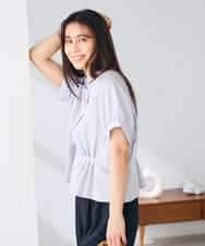 K2BHD36049 a.v.v(アー・ヴェ・ヴェ) ストライプペプラムクロップドシャツ ライトブルー