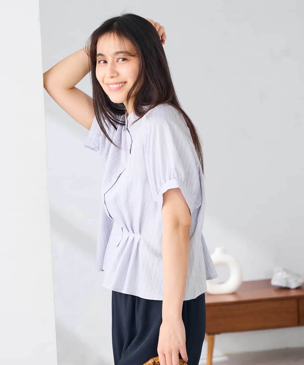 K2BHD36049 a.v.v(アー・ヴェ・ヴェ) ストライプペプラムクロップドシャツ ライトブルー