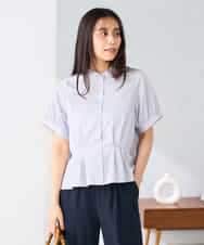 K2BHD36049 a.v.v(アー・ヴェ・ヴェ) ストライプペプラムクロップドシャツ ライトブルー