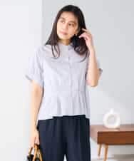 K2BHD36049 a.v.v(アー・ヴェ・ヴェ) ストライプペプラムクロップドシャツ ライトブルー