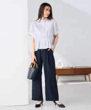 K2BHD36049 a.v.v(アー・ヴェ・ヴェ) ストライプペプラムクロップドシャツ ライトブルー