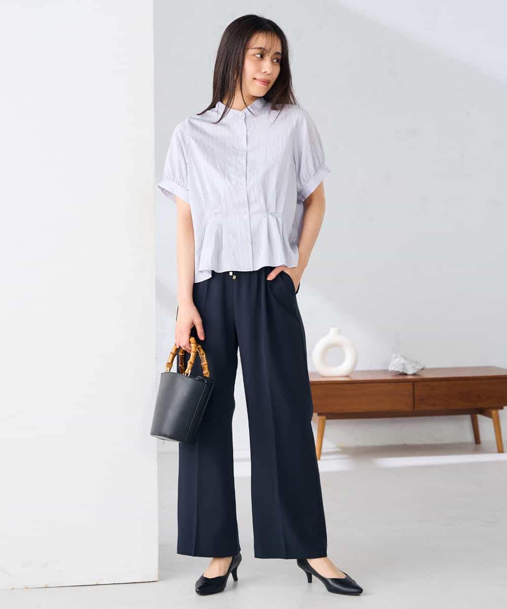 K2BHD36049 a.v.v(アー・ヴェ・ヴェ) ストライプペプラムクロップドシャツ ライトブルー