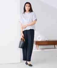 K2BHD36049 a.v.v(アー・ヴェ・ヴェ) ストライプペプラムクロップドシャツ ライトブルー