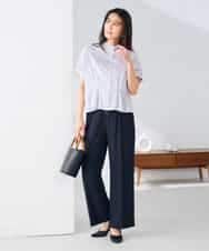 K2BHD36049 a.v.v(アー・ヴェ・ヴェ) ストライプペプラムクロップドシャツ ライトブルー