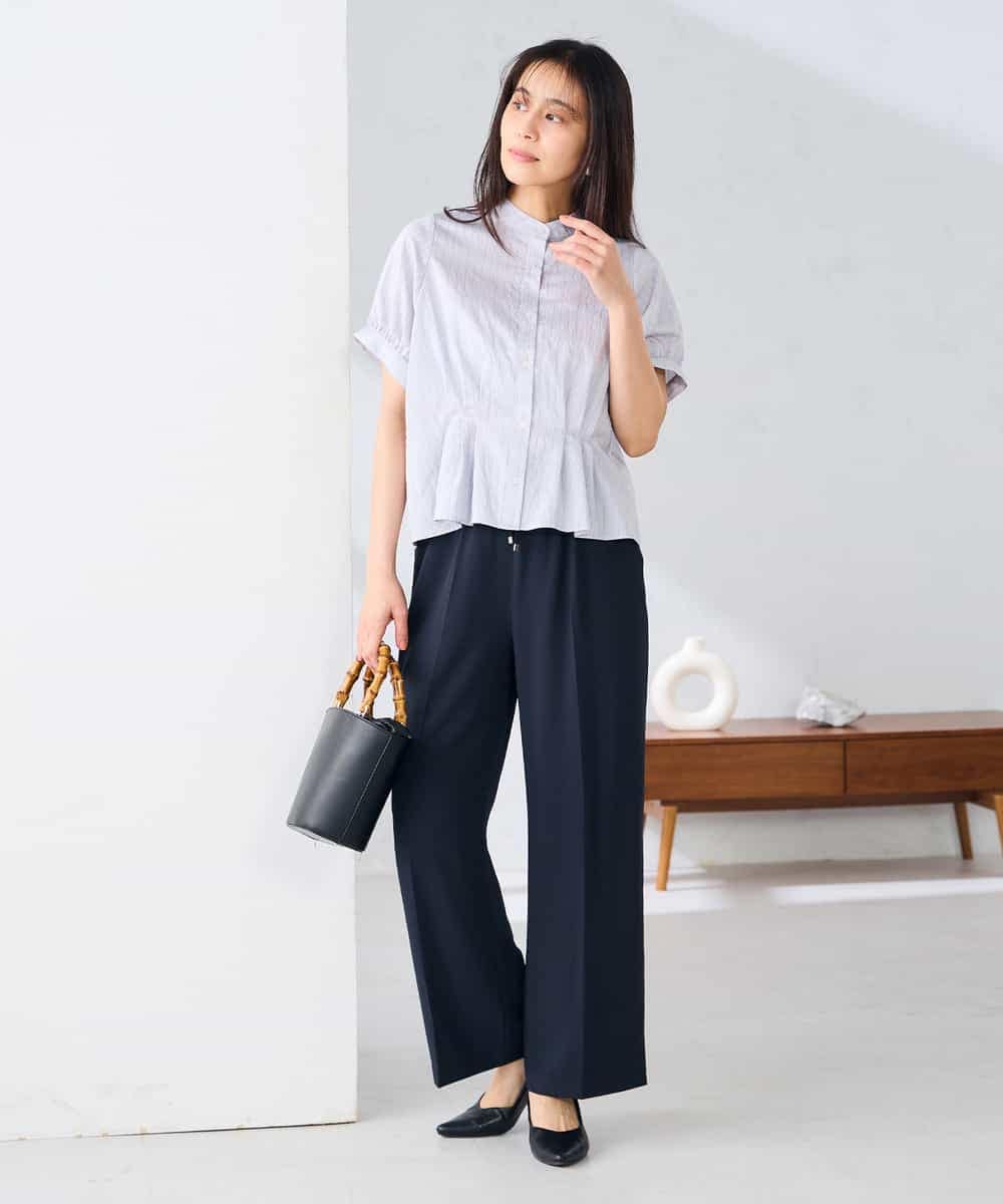 K2BHD36049 a.v.v(アー・ヴェ・ヴェ) ストライプペプラムクロップドシャツ ライトブルー