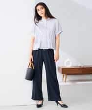 K2BHD36049 a.v.v(アー・ヴェ・ヴェ) ストライプペプラムクロップドシャツ ライトブルー