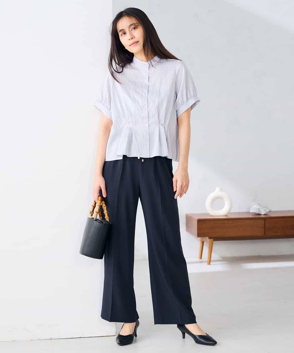 K2BHD36049 a.v.v(アー・ヴェ・ヴェ) ストライプペプラムクロップドシャツ ライトブルー