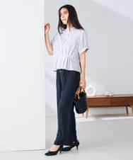 K2BHD36049 a.v.v(アー・ヴェ・ヴェ) ストライプペプラムクロップドシャツ ライトブルー