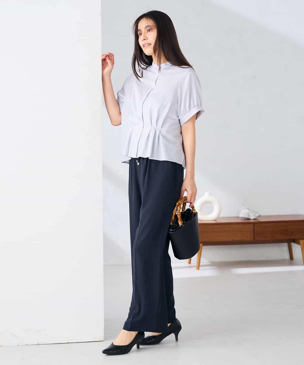 K2BHD36049 a.v.v(アー・ヴェ・ヴェ) ストライプペプラムクロップドシャツ ライトブルー