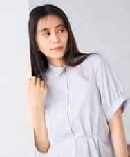 K2BHD36049 a.v.v(アー・ヴェ・ヴェ) ストライプペプラムクロップドシャツ ライトブルー