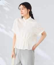 K2BHD36049 a.v.v(アー・ヴェ・ヴェ) ストライプペプラムクロップドシャツ ライトブルー