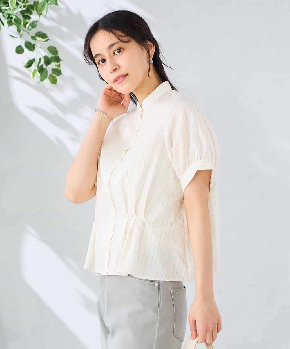 K2BHD36049 a.v.v(アー・ヴェ・ヴェ) ストライプペプラムクロップドシャツ ライトブルー