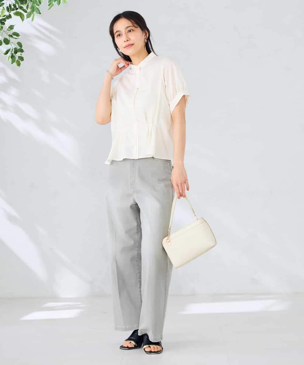 K2BHD36049 a.v.v(アー・ヴェ・ヴェ) ストライプペプラムクロップドシャツ ライトブルー