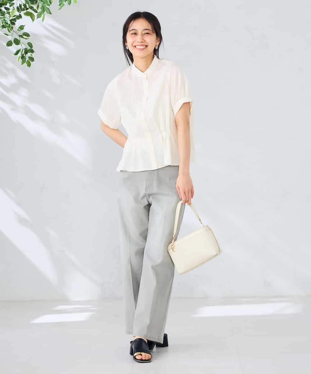 K2BHD36049 a.v.v(アー・ヴェ・ヴェ) ストライプペプラムクロップドシャツ ライトブルー