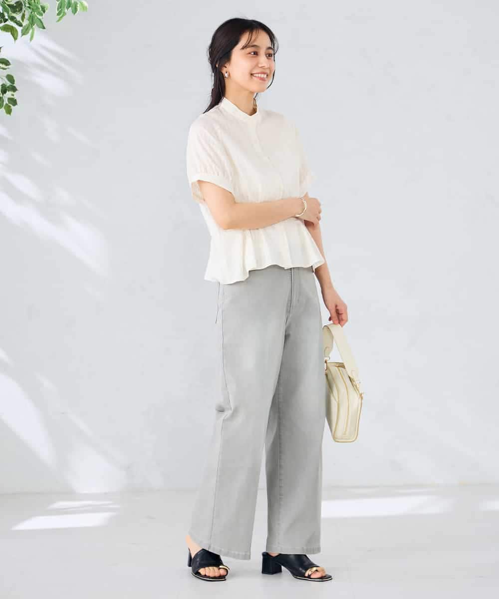 K2BHD36049 a.v.v(アー・ヴェ・ヴェ) ストライプペプラムクロップドシャツ ライトブルー