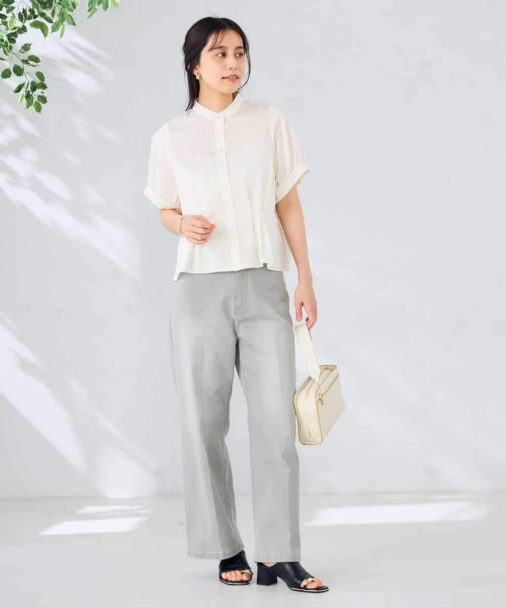 K2BHD36049 a.v.v(アー・ヴェ・ヴェ) ストライプペプラムクロップドシャツ ライトブルー