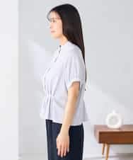 K2BHD36049 a.v.v(アー・ヴェ・ヴェ) ストライプペプラムクロップドシャツ ライトブルー