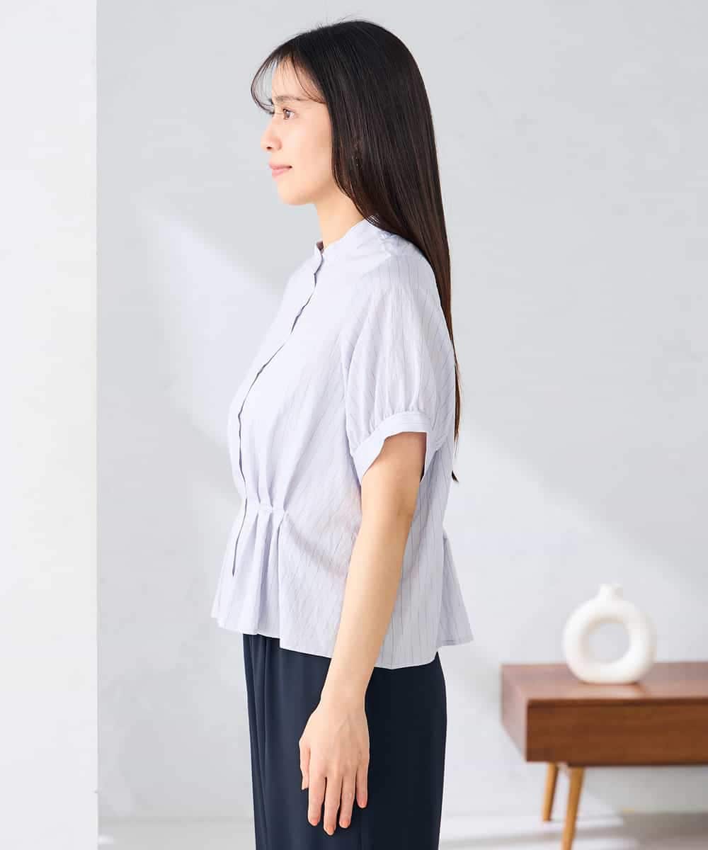 K2BHD36049 a.v.v(アー・ヴェ・ヴェ) ストライプペプラムクロップドシャツ ライトブルー