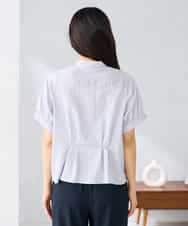 K2BHD36049 a.v.v(アー・ヴェ・ヴェ) ストライプペプラムクロップドシャツ ライトブルー