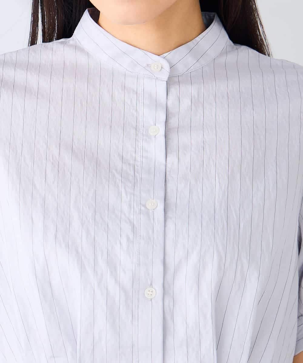 K2BHD36049 a.v.v(アー・ヴェ・ヴェ) ストライプペプラムクロップドシャツ ライトブルー