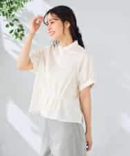 K2BHD36049 a.v.v(アー・ヴェ・ヴェ) ストライプペプラムクロップドシャツ アイボリー