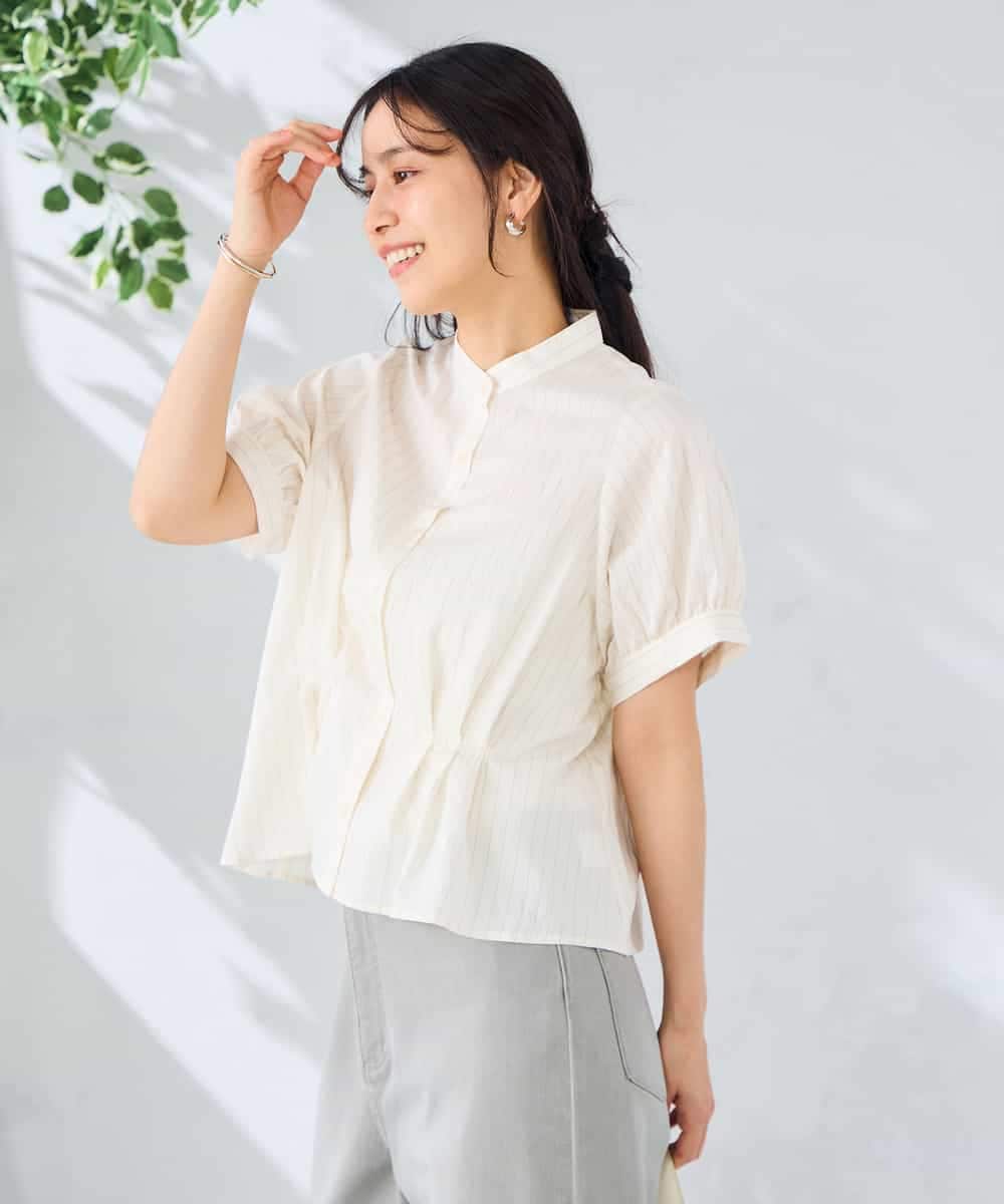 K2BHD36049 a.v.v(アー・ヴェ・ヴェ) ストライプペプラムクロップドシャツ アイボリー