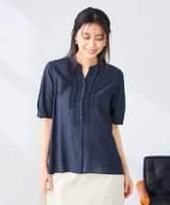 K2BHD39049 a.v.v(アー・ヴェ・ヴェ) フロントフリルデザインブラウス ネイビー