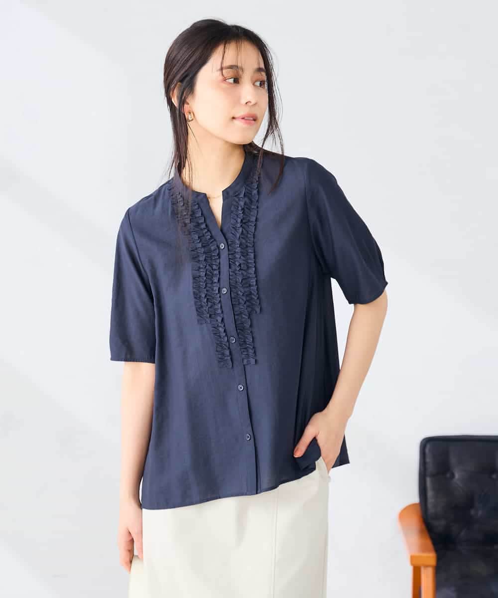 K2BHD39049 a.v.v(アー・ヴェ・ヴェ) フロントフリルデザインブラウス ネイビー