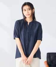 K2BHD39049 a.v.v(アー・ヴェ・ヴェ) フロントフリルデザインブラウス ネイビー