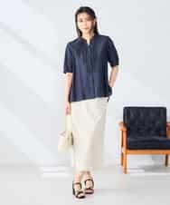 K2BHD39049 a.v.v(アー・ヴェ・ヴェ) フロントフリルデザインブラウス ネイビー